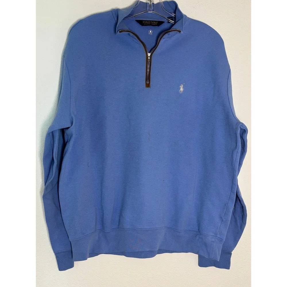 Polo Golf Ralph Lauren Mens Large‎ Blue Quarter Zip Pullover Water Repellent L